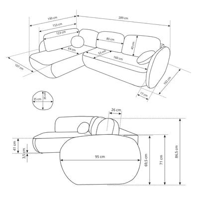 Narożnik z funkcją spania o powierzchni 123x250 w stylu organic modern | OLEMO