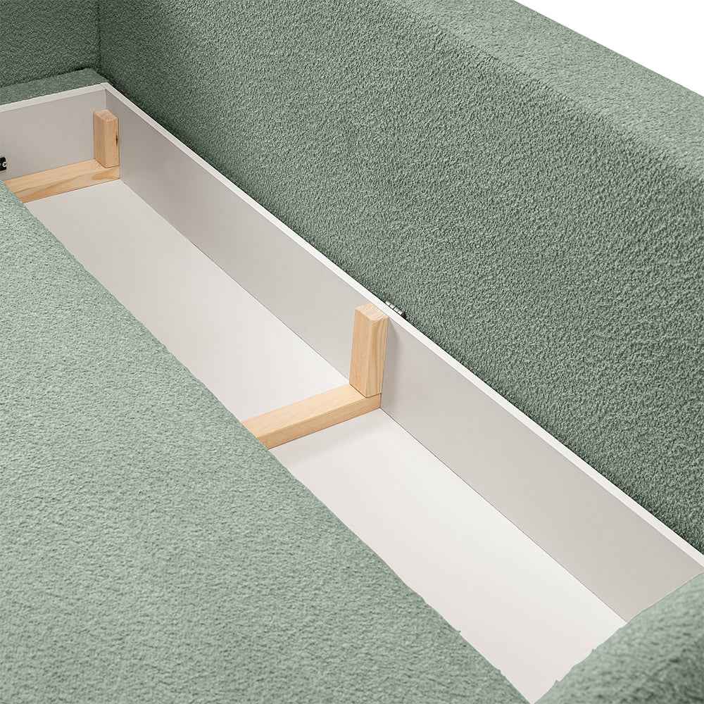 Sofa z funkcją spania 142x200 w stylu nowoczesnym – Abriamo, zaoblona forma, pojemnik | OLEMO