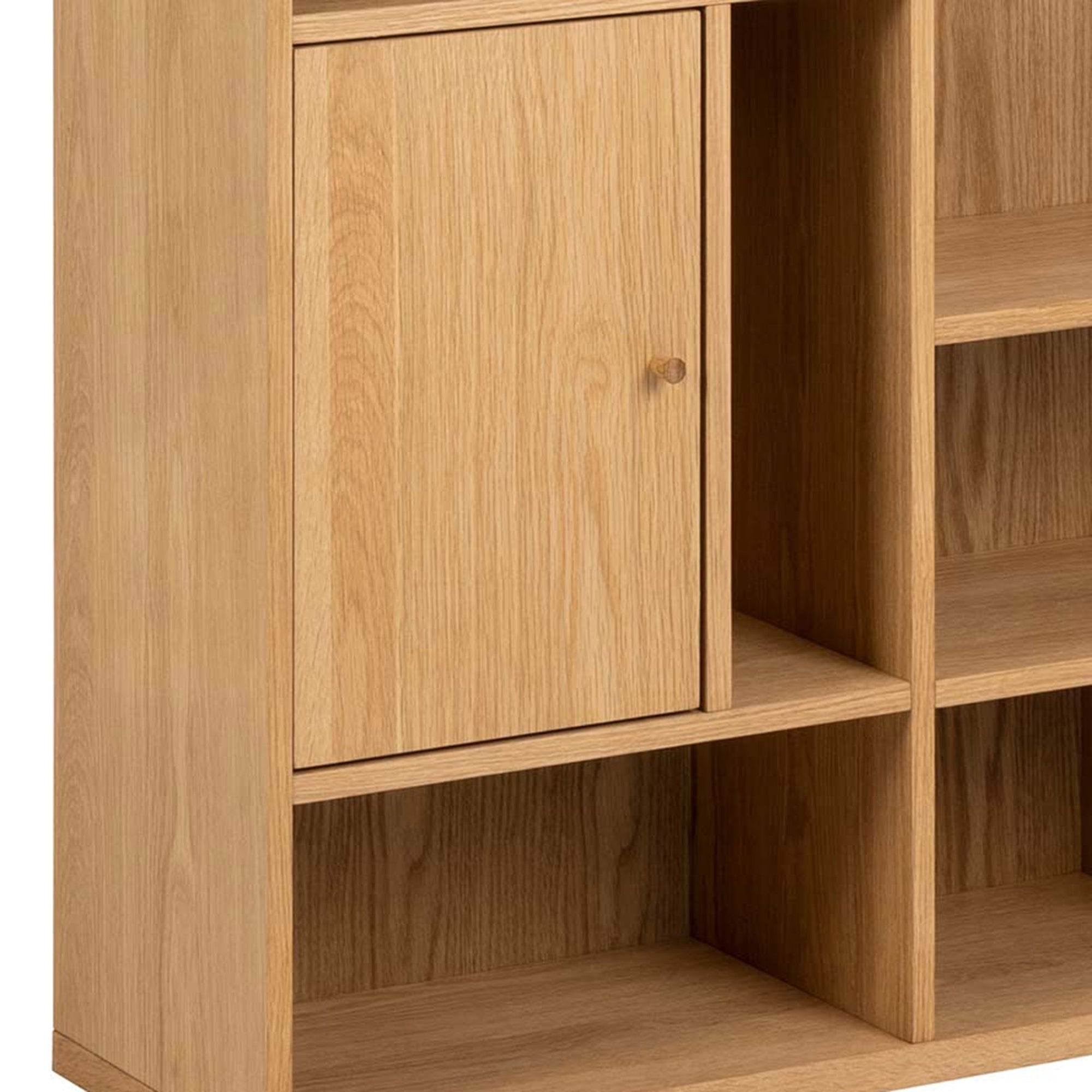 Regał do salonu 90x180 w stylu japandi - dąb olejowany, zamykane półki | Asymo